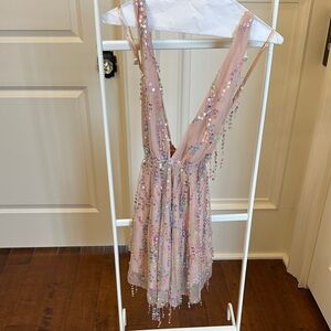 Sequin Embellished Pinkish Beige Mini Dress